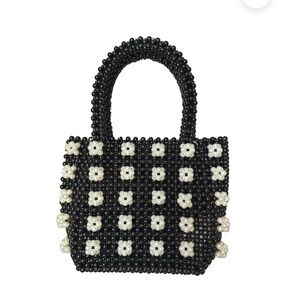 Elegant Black and White Beaded Handbag